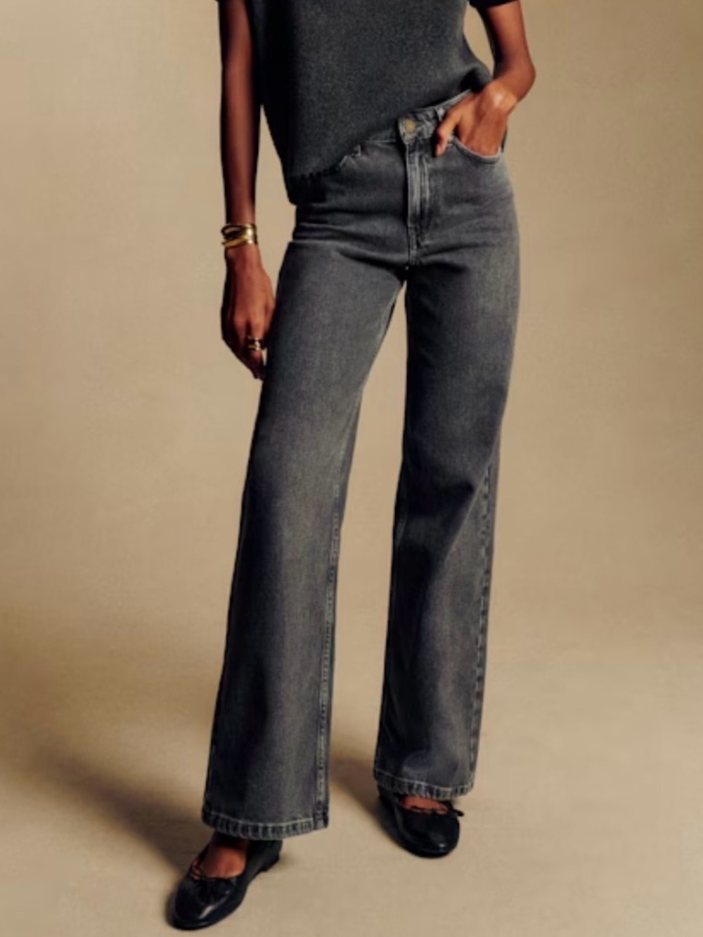 Sezane The Wide Leg Trousers Middle Grey - Size 38